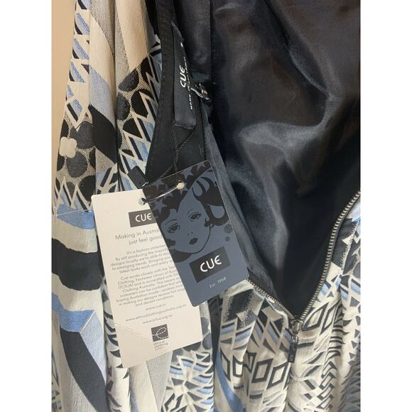 Cue Australia Dress Strapless Blue A-line Party Black Mini US 4 Geometric Boho - Picture 6 of 10